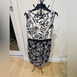 Tadashi Shoji Black and White Floral Midi Dress